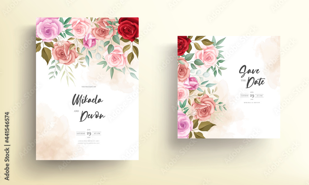 Wedding invitation card with beautiful floral decorations