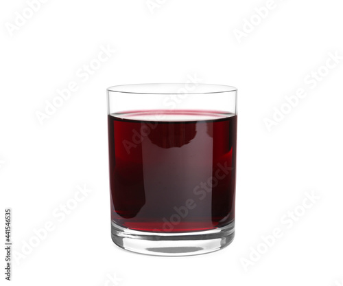 Glass of fresh tasty juice isolated on white