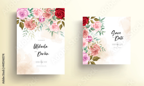 Wedding invitation card with beautiful floral decorations