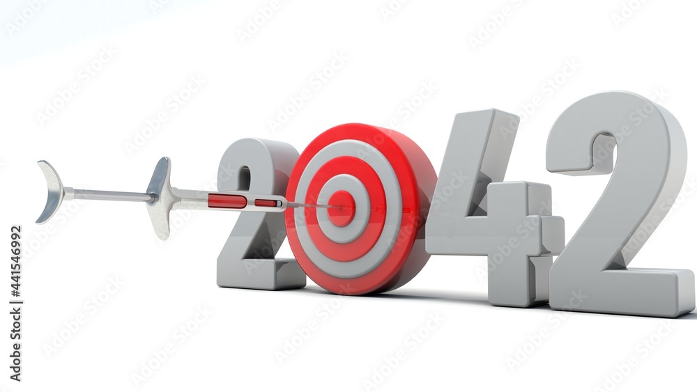 3D illustration of number 2042 with a syringe target concept 3D illustration of number 2042 with a syringe target concept
