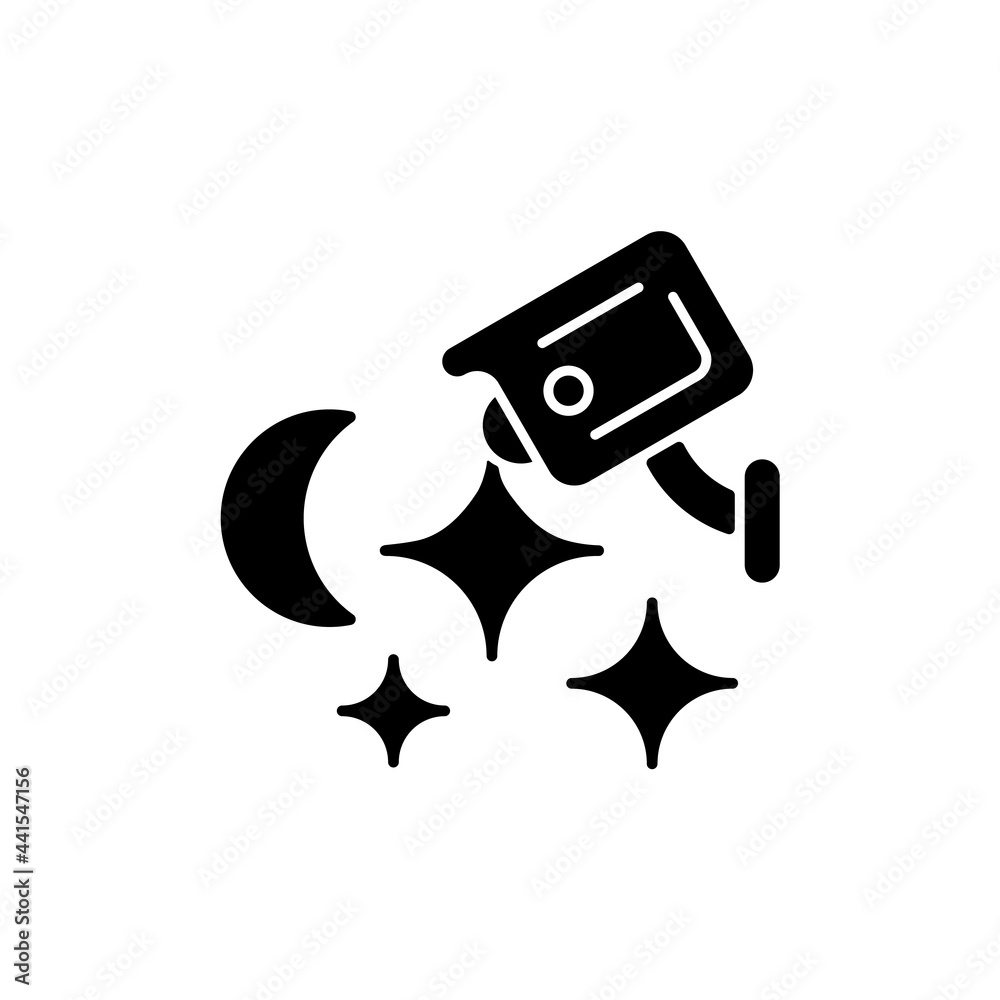 Home security system with night vision black glyph icon. Monitoring place during darkness hours. Infrared light use capability. Silhouette symbol on white space. Vector isolated illustration