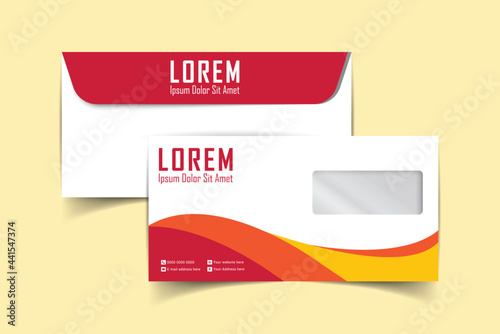 Envelope Design. DL Envelope design with front and back. Luxury, Modern, Elegant, Professional Minimalist Business DL Envelope design. Elements of Stationery. Vector illustration
