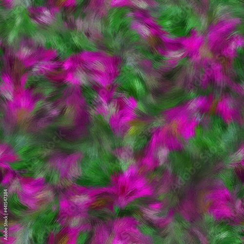 Seamless faux digital painted floral pattern print. High quality illustration. Procedural painting with realistic brush strokes in impressionistic style. Abstract art for surface design and print.