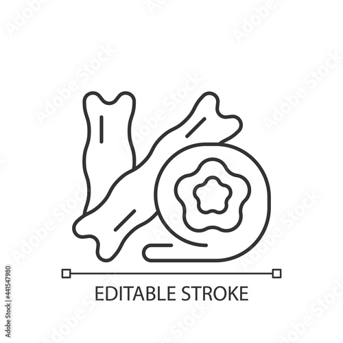 Tofu skin linear icon. Skin of special beans. Vegeterian foods growing. Cheesy products. Thin line customizable illustration. Contour symbol. Vector isolated outline drawing. Editable stroke