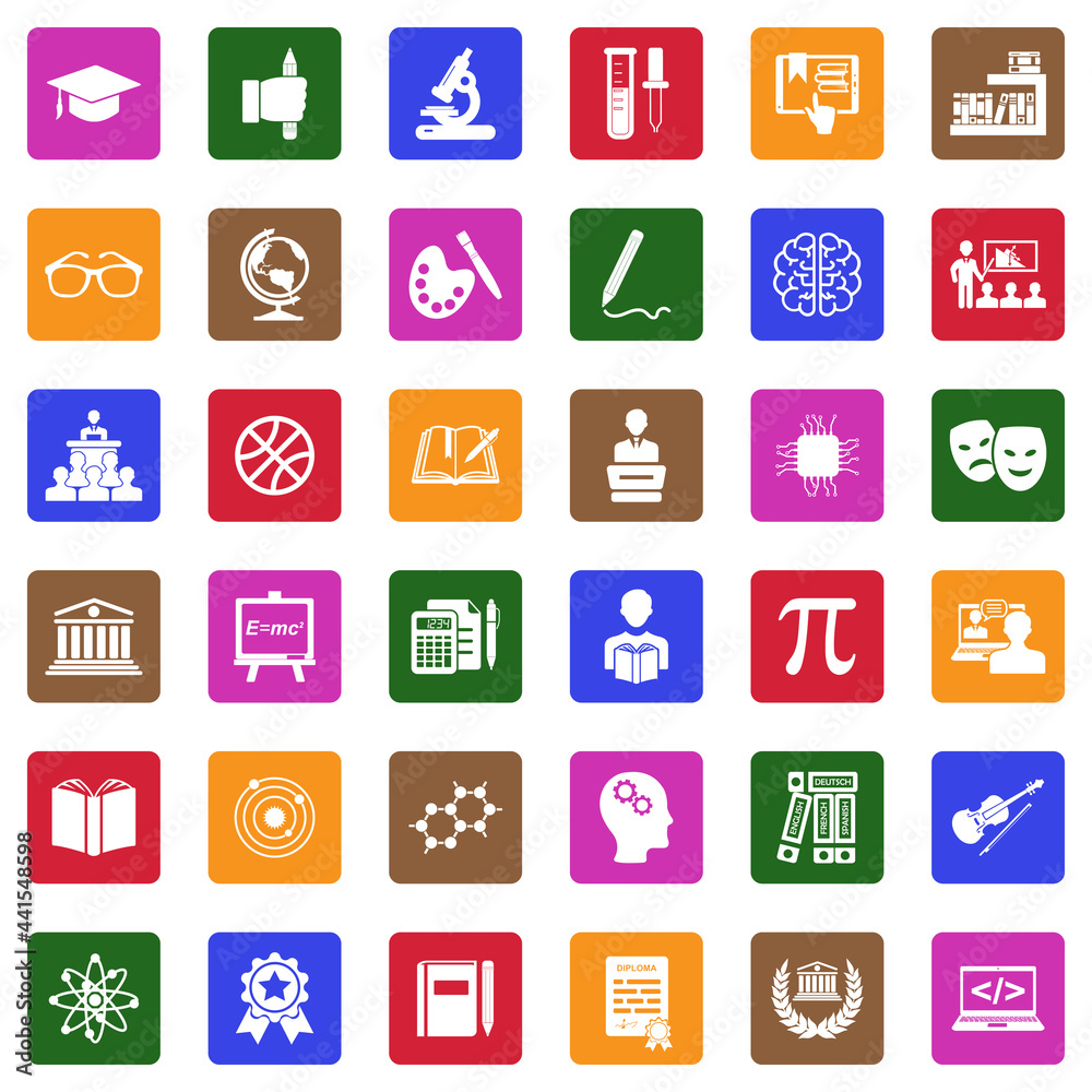Academy Icons. White Flat Design In Square. Vector Illustration. Academy Icons. White Flat Design In Square. Vector Illustration.