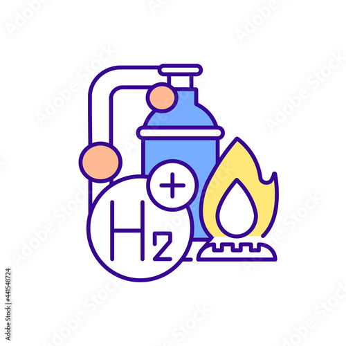 Hydrogen boiler RGB color icon. Decarbonizing heating. Achieving carbon neutrality. Isolated vector illustration. Low-carbon alternative. Net-zero home heating simple filled line drawing