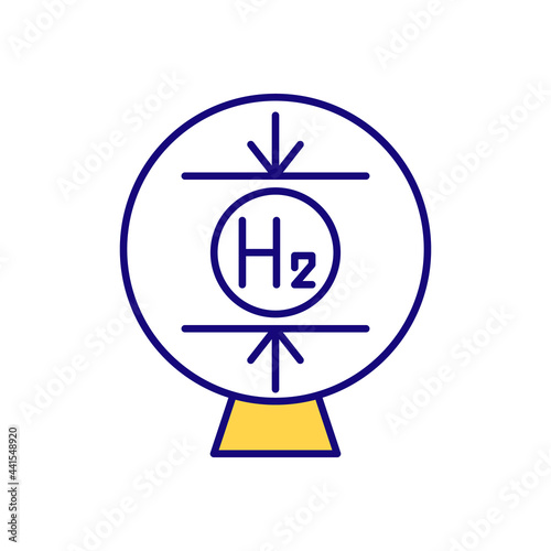 Hydrogen compression RGB color icon. Keeping H2 under pressure. Isolated vector illustration. Hydrogen storage method. Near-ambient temperatures. Reducing gas volume simple filled line drawing