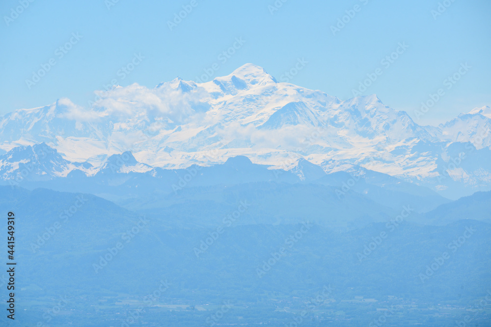 Mont Blanc seen from great distance from the swiss jura