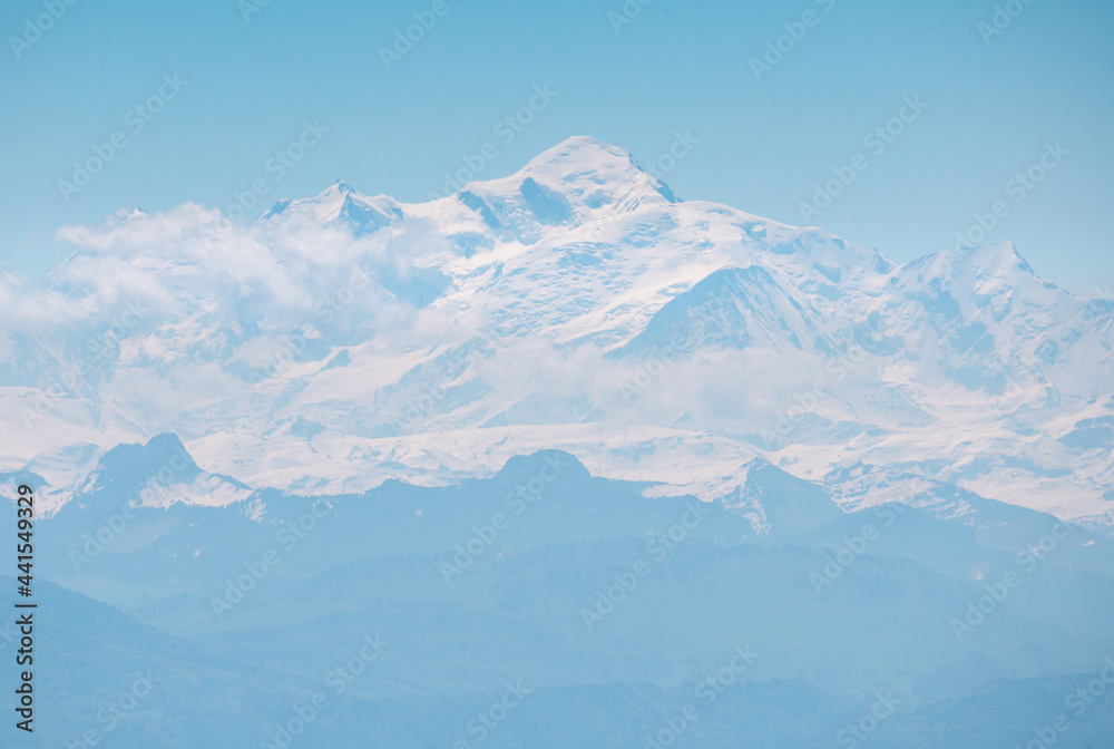 Mont Blanc seen from great distance from the jura vaudoise