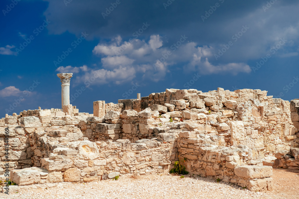 Ancient ruins of Kourion Agora at archaeological site. Limassol District, Cyprus