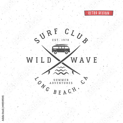 Photography Set of Vintage Surfing Graphics and Emblem for web design or print