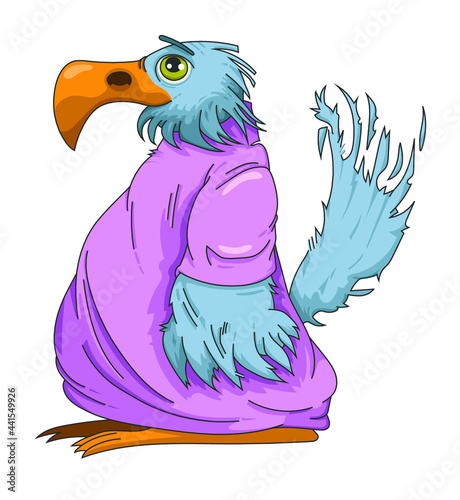 Oiseau bleu portant une toge