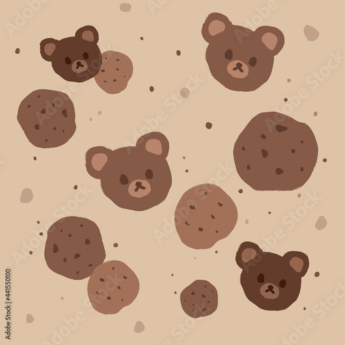 Kawaii background of chocolate cookies and bear heads