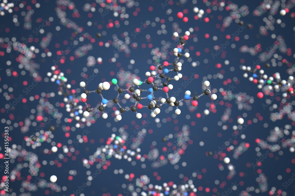 Linezolid molecule. Conceptual molecular model. Chemical 3d rendering