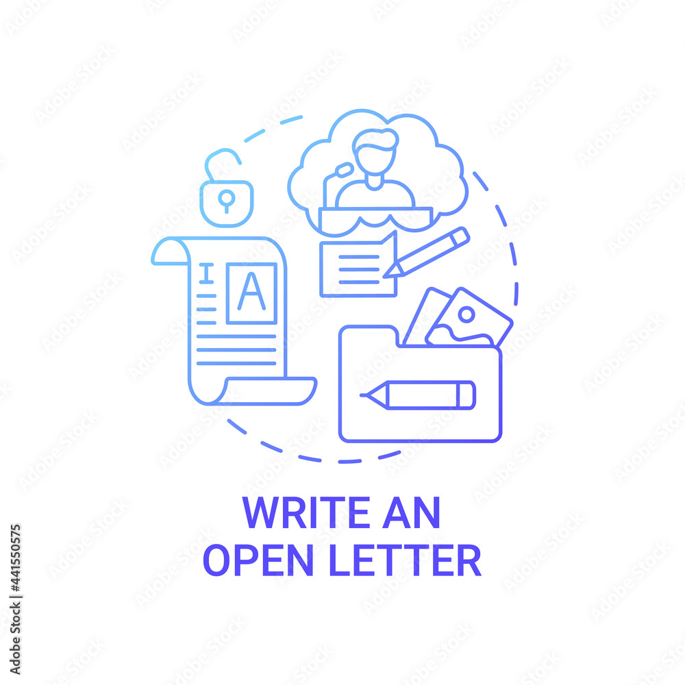 Write open letter concept icon. Viral content abstract idea thin line illustration. Rhetorical expressing thoughts and opinions. Highlighting pertinent issue. Vector isolated outline color drawing Write open letter concept icon. Viral content abstract idea thin line illustration. Rhetorical expressing thoughts and opinions. Highlighting pertinent issue. Vector isolated outline color drawing