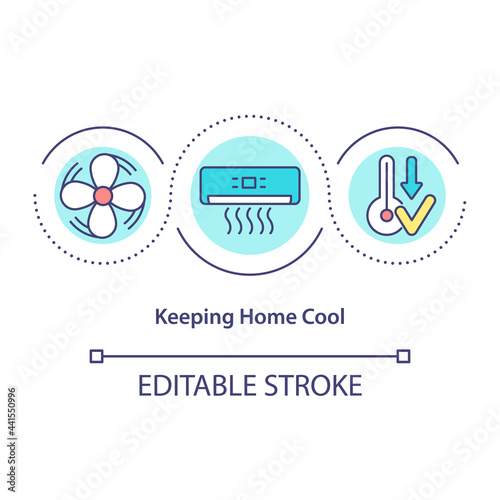 Air conditioning concept icon. Keeping home cool abstract idea thin line illustration. Reducing sunlight. Creating wind-chill effect. Vector isolated outline color drawing. Editable stroke