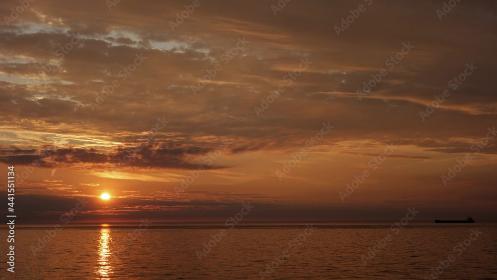 sunset over the ocean, North sea, Belgium