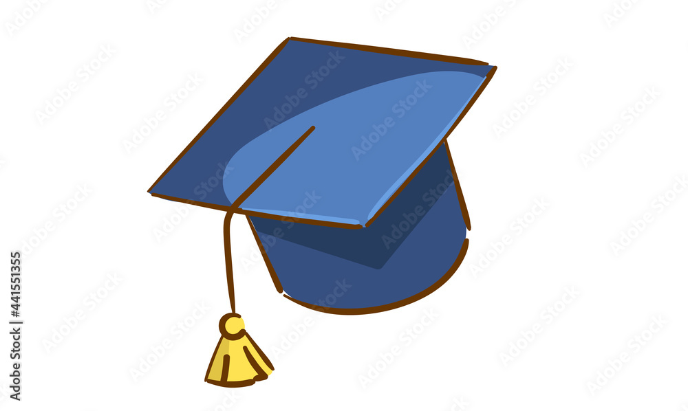 blue graduate cap with a gold tassel, isolated on a white background ...