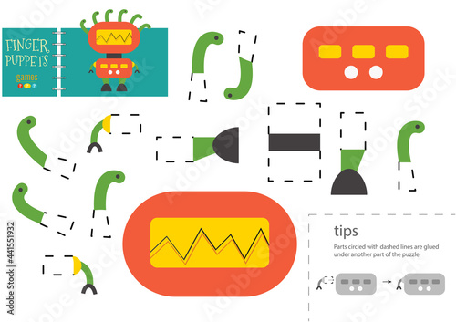 Cut and glue paper vector toy. Funny robotic character as a cardboard cutout model