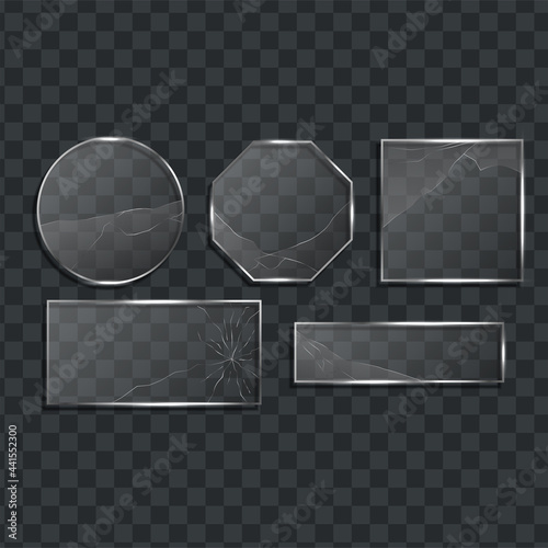 Set of glass crack with different types of damage on transparent background
