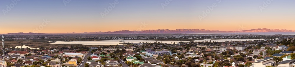 Elevated panoramic view Zandvlei lake in Muizenberg, Cape Town