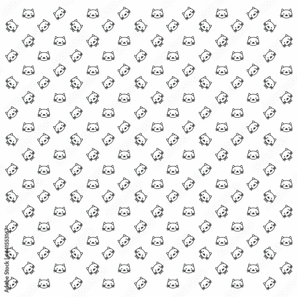 Seamless Pattern Cute Cat Line Art Cartoon on White Background Vector