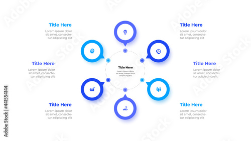 Vector circle element for infographic. Template for cycle presentations banner, workflow layout, process diagram or info graph. Business concept with 6 options, parts, steps or processes