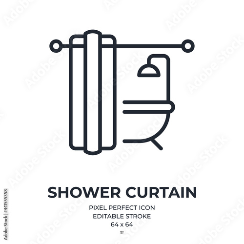 Shower curtain editable stroke outline icon isolated on white background flat vector illustration. Pixel perfect. 64 x 64.