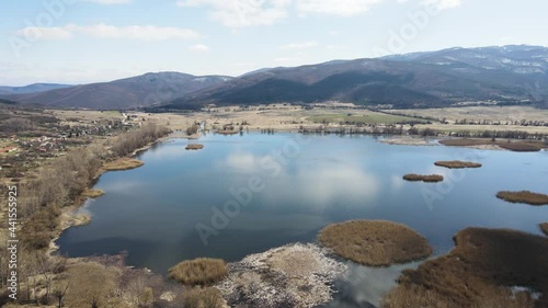 Aerial Spring view of Choklyovo swamp at Konyavska Mountain, Kyustendil region, Bulgaria photo