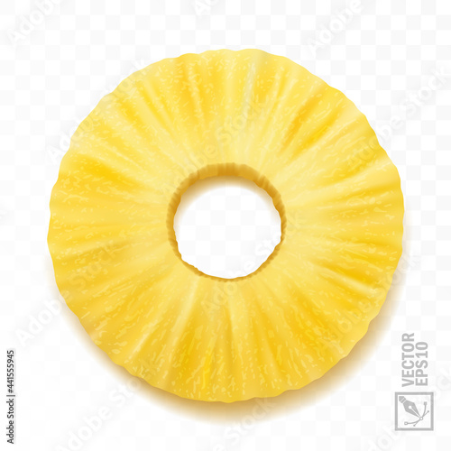 3d realistic isolated vector pineapple round slice piese