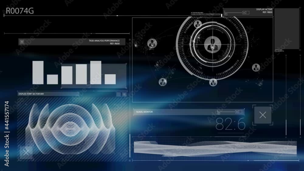 Animation of scope scanning and data processing over digital screen