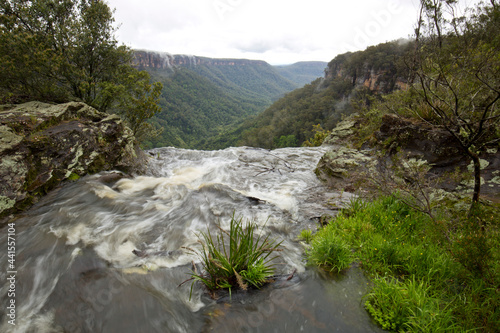 Top of the waterfall with mountains in the background at Kangaroo valley New south wales, Australia