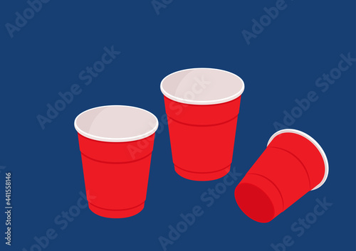 Red beer cup vector. Beer pong poster design. free space for text.