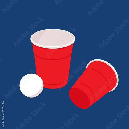 Red beer cup vector. Beer pong poster design. free space for text.