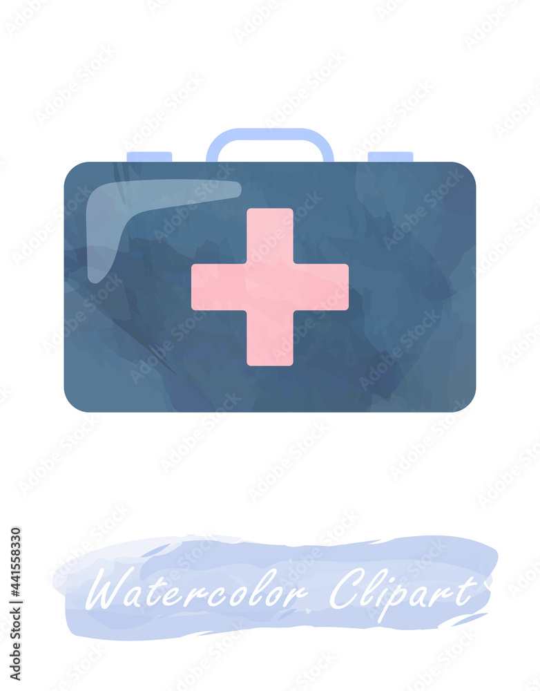Obraz premium Watercolor first aid kit health medical cliparts, healthcare clipart, medical illustration, doctor cliparts, quarantine clipart