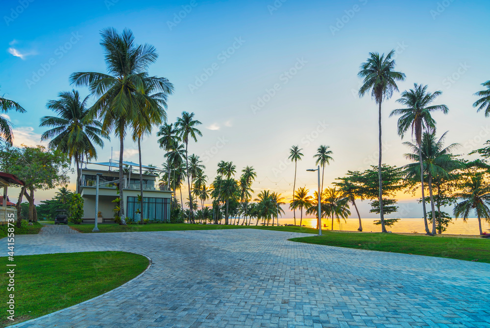 Fototapeta premium Amazing sunset on Nuvasa Resort Batam Island