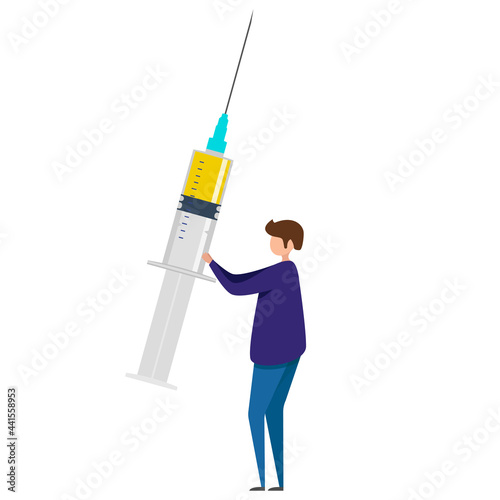 Injections. Woman and man holding an injection syringe. Flu shot vaccination. Injection syringe. Medicine healthcare concept. Medical background