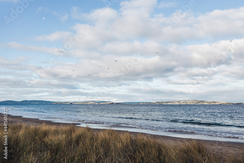 beautiful beach view at dusk in Kingston Beach in Southern Tasmania in winter