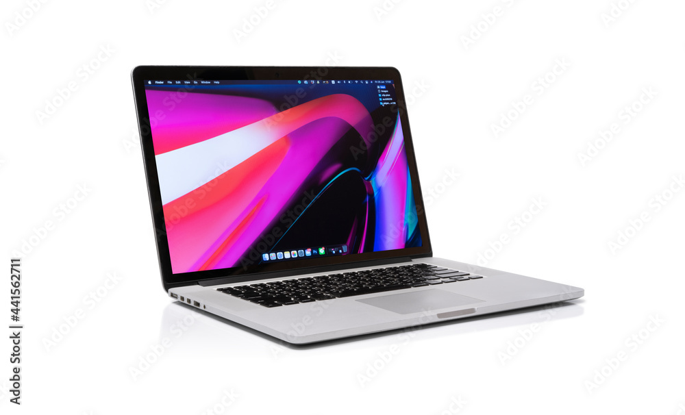 MacBook Pro M1 15-inch Apple with Retina display ios 11.4. processor  designed by Apple Inc.June 25, 2021, Thailand, Bangkok Stock Photo | Adobe  Stock