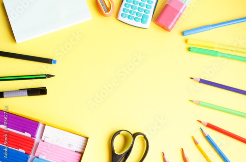 Back to school background, flat lay, copy space