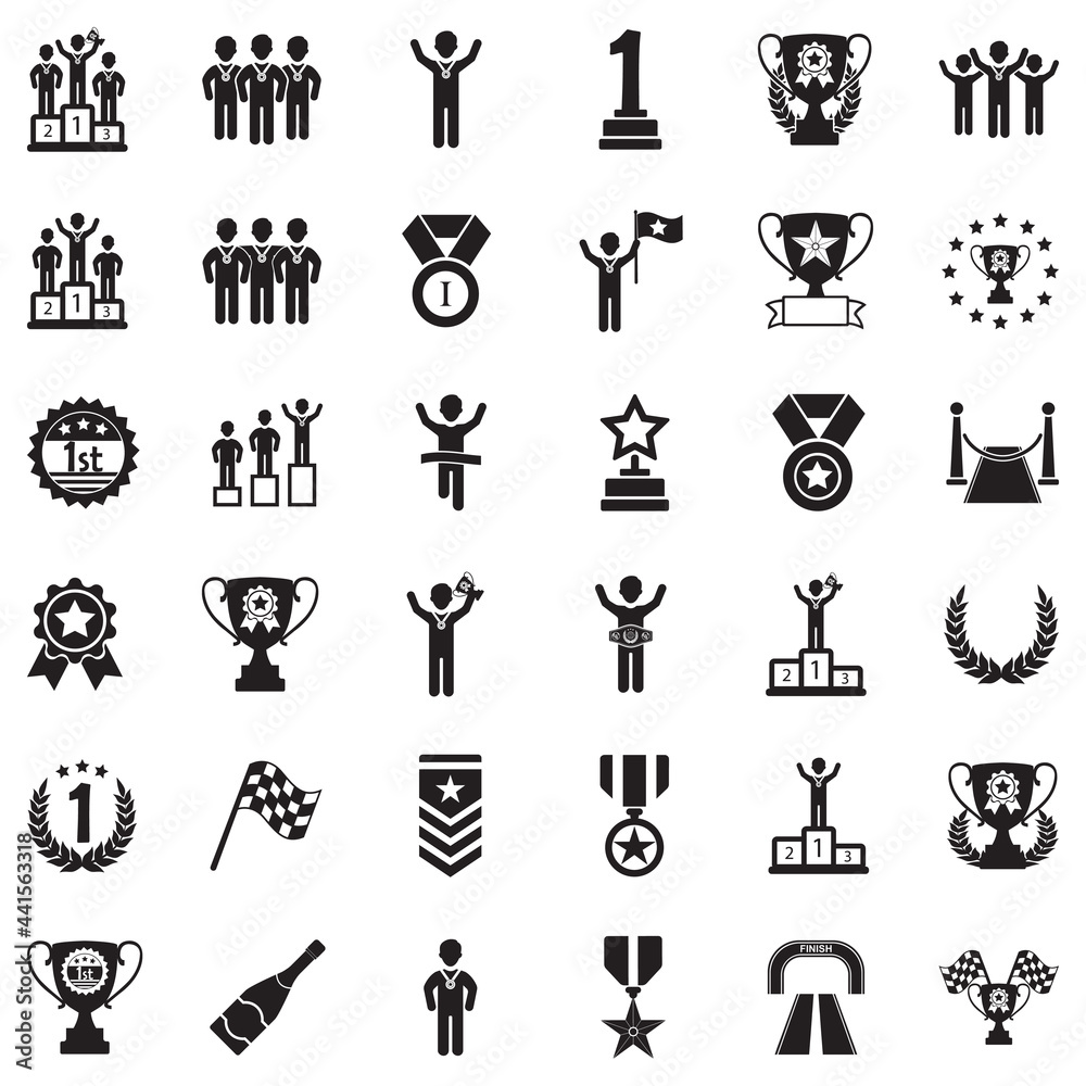 Champion Icons. Black Flat Design. Vector Illustration. Champion Icons. Black Flat Design. Vector Illustration.