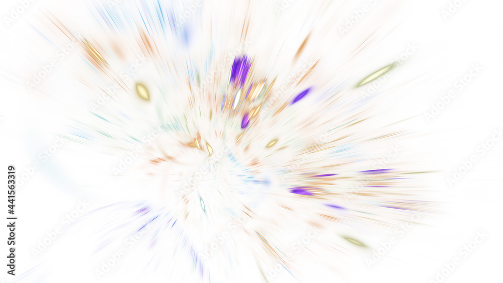 Obraz premium Abstract gold and violet fireworks. Holiday background with fantastic light effect. Digital fractal art. 3d rendering.