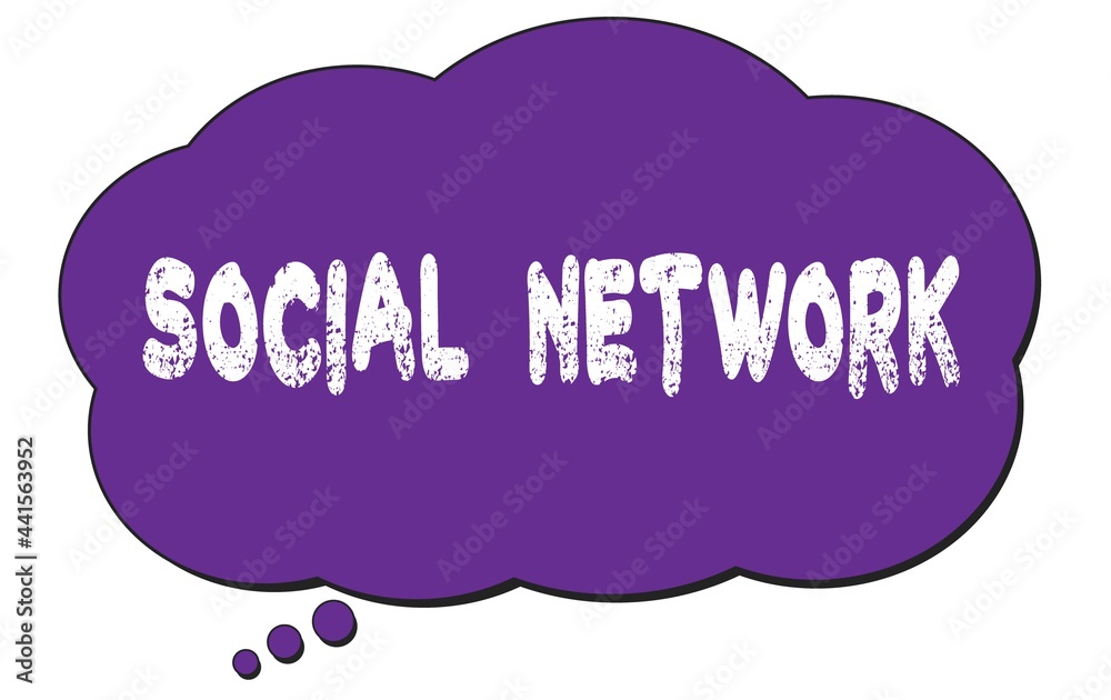 SOCIAL NETWORK text written on a violet thought cloud bubble. SOCIAL NETWORK text written on a violet thought cloud bubble.