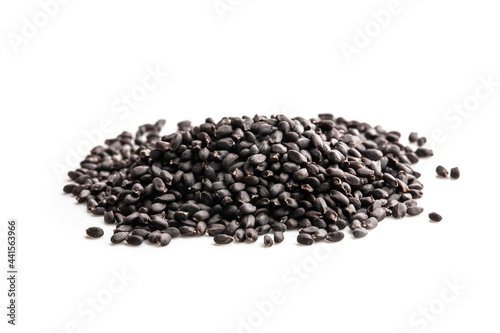 Pile of basil seeds isolated on white ready to plant