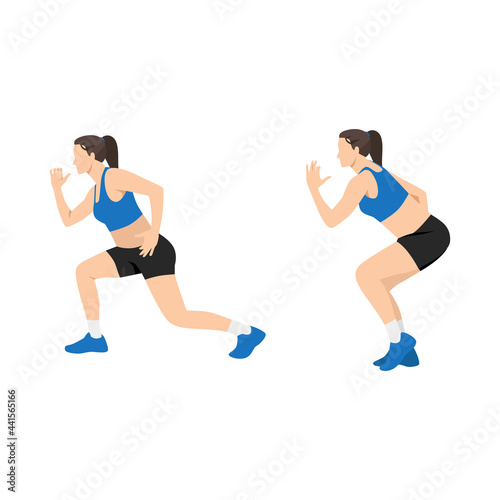 Fototapeta Naklejka Na Ścianę i Meble -  Woman doing Sprinter lunge exercise. Flat vector illustration isolated on white background