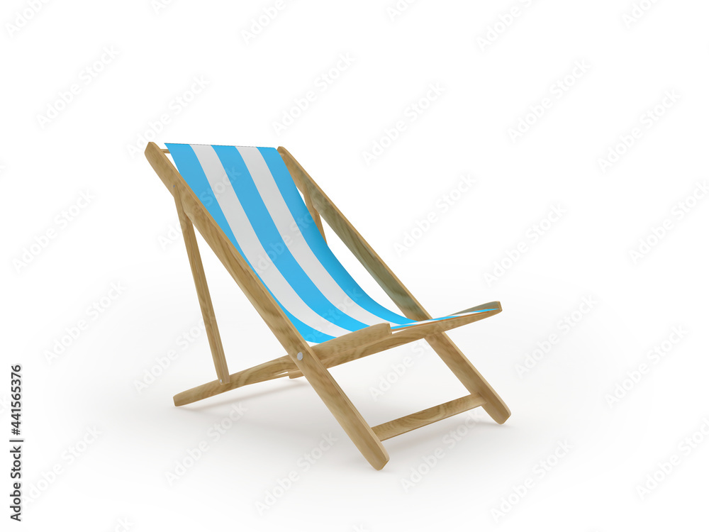 One empty striped blue lounger. 3d illustration 