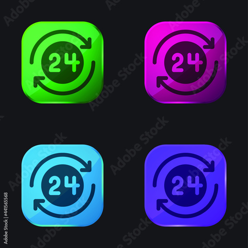 24 Hours four color glass button icon