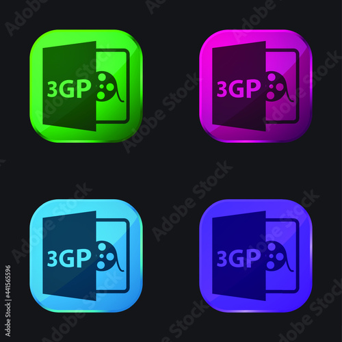 3gp File Format Symbol four color glass button icon photo