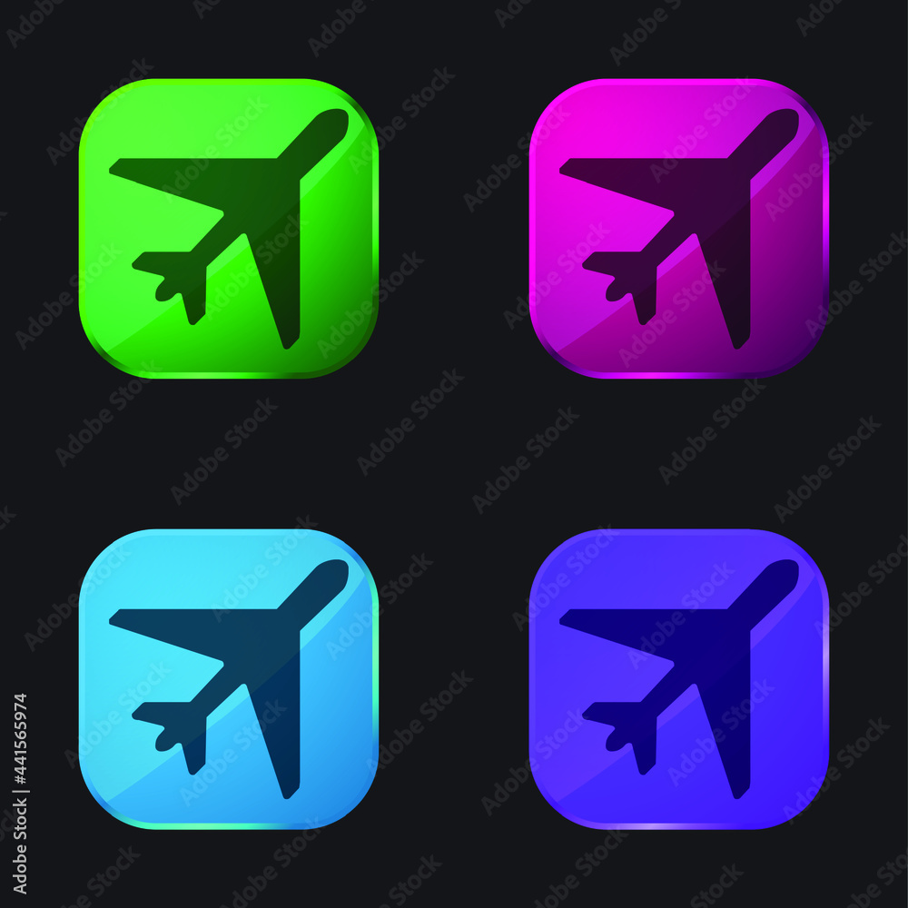 Airplane four color glass button icon Airplane four color glass button icon