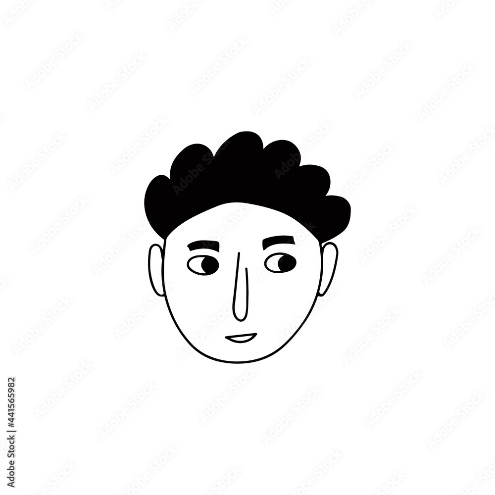 Obraz premium Hand drawn human face doodle. Young guy. Isolated ink drawing with a pen. Pencil drawing. Simple illustration.